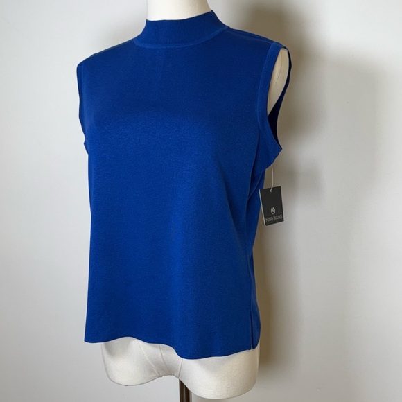 Ming Wang Sleeveless Top Bright Blue High Collar Women’s Size PM Petite Medium - Picture 2 of 11